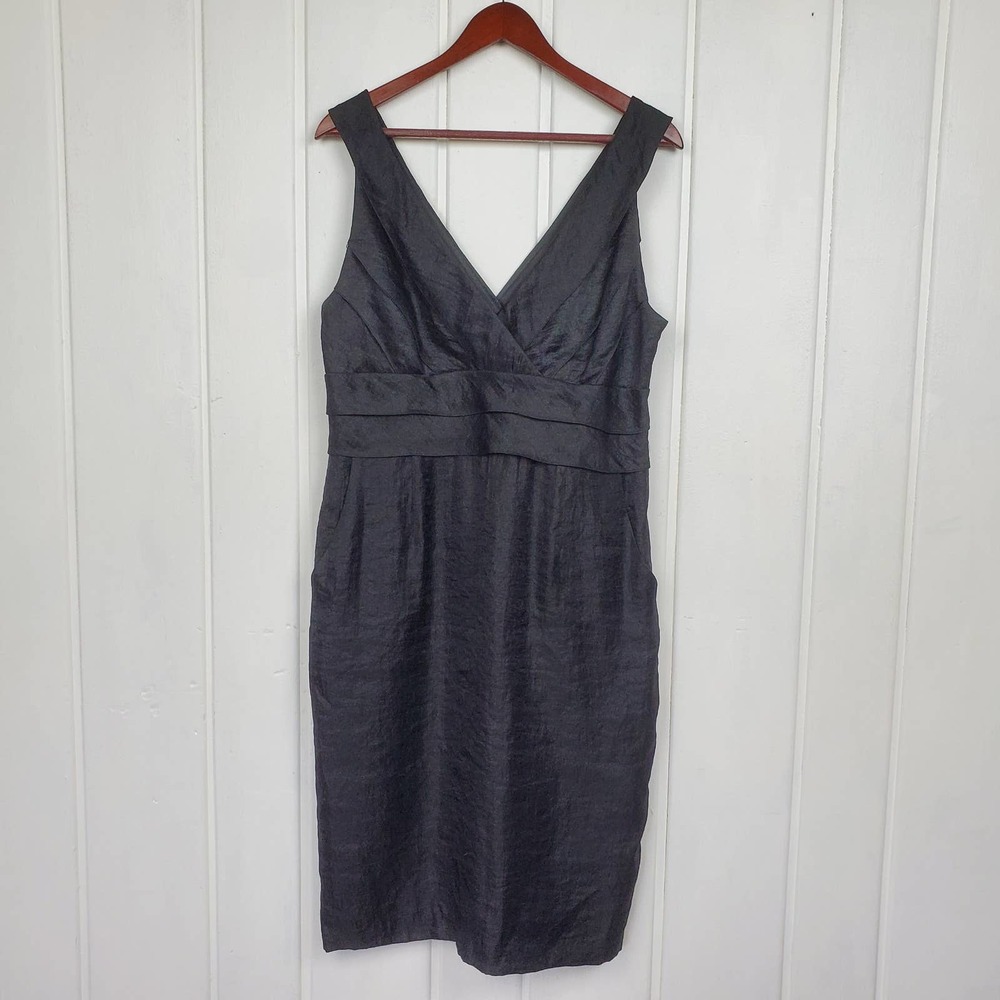 Adrianna Papell Black Sleeveless V Neck Plunge Layer Cocktail Dress Plus Sz 14